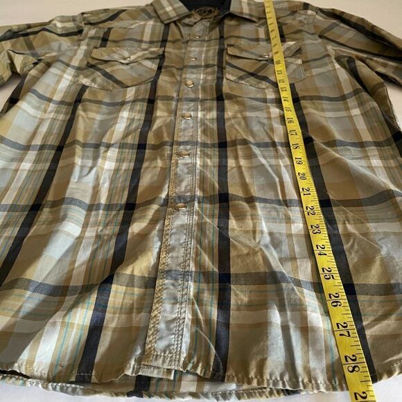 PLATINI Western Plaid Shirt w/Snap Buttons Navy/Khaki Medium - Picture 6 of 10